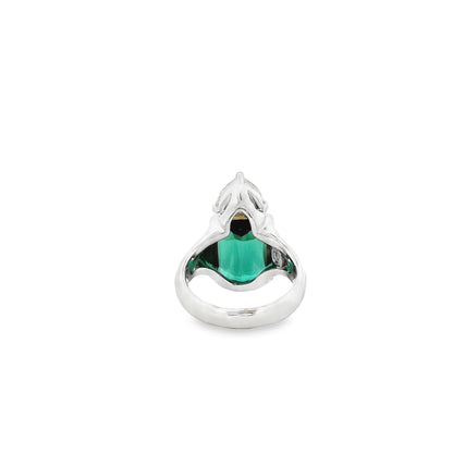 Platinum 4ct Tourmaline and 0.90ctw Trilliant Cut Diamond Ring — worn on the finger