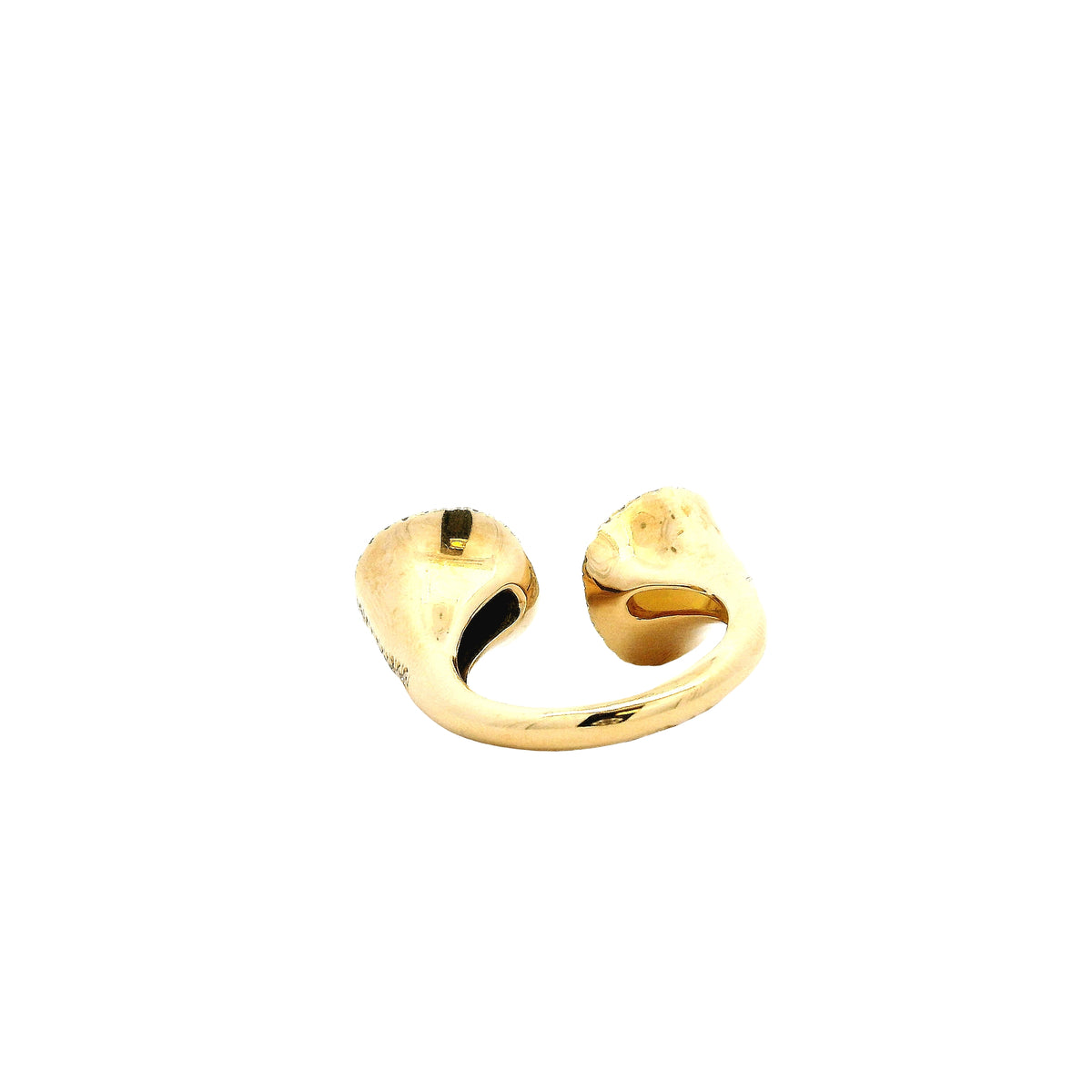 18k Yellow Gold White Opal and Black Opal Toi et Moi Ring — worn on the finger
