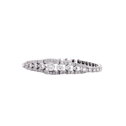 14k White Gold 2.50ctw Round Brilliant Diamond Art Deco Cluster Bracelet — worn on the wrist