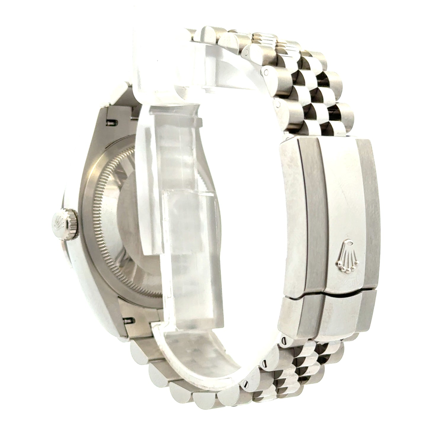 Rolex 126284RBR Datejust 36mm Pink Diamond Dial Diamond Bezel Jubilee Watch — worn on the wrist