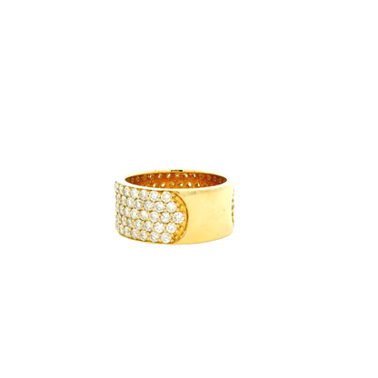14k Yellow Gold 3.61ctw Round Brilliant Diamond White Pavé Dome Ring — worn on the finger