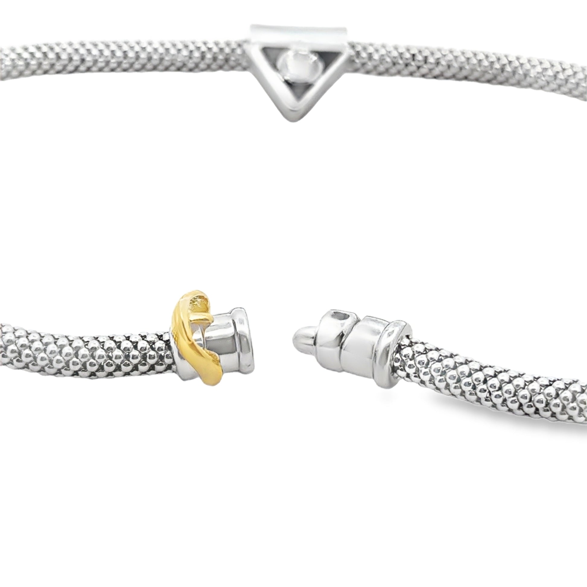 18k White Gold Mesh Choker Necklace & 14k White Gold 1.67ct Round Brilliant Diamond Triangle Pendant — worn at the neckline
