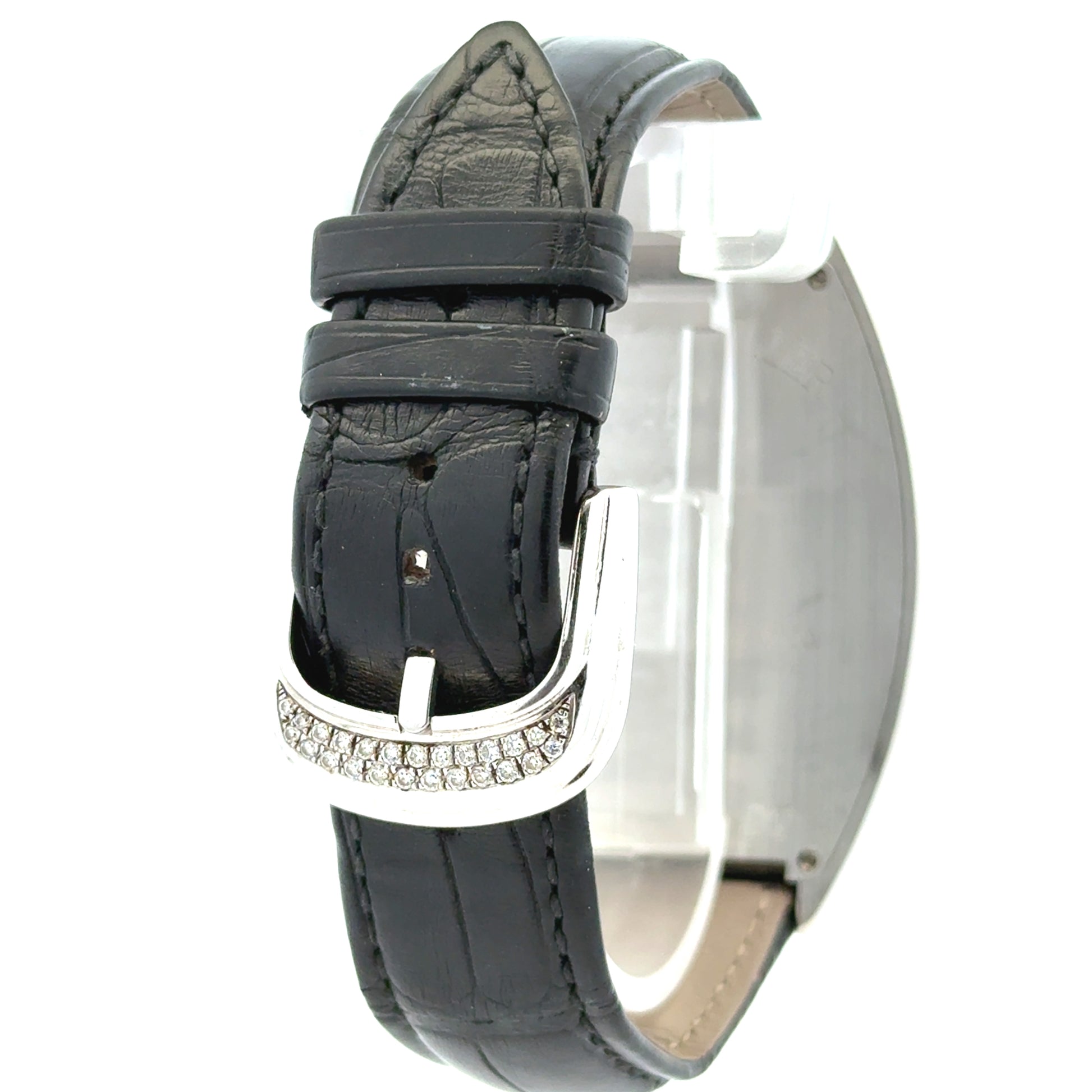 Franck Muller Casablanca 8880 Stainless Steel Diamond Dial & Bezel Black Leather Strap Watch — worn on the wrist