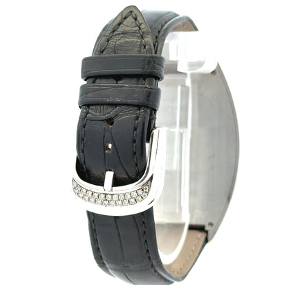 Franck Muller Casablanca 8880 Stainless Steel Diamond Dial & Bezel Black Leather Strap Watch — worn on the wrist