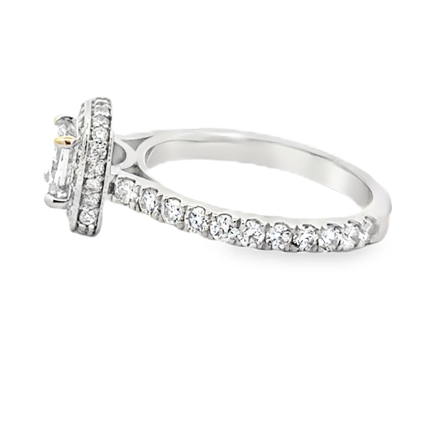 18k White Gold 0.72ct Princess Cut Diamond Halo Engagement Ring — worn on the finger