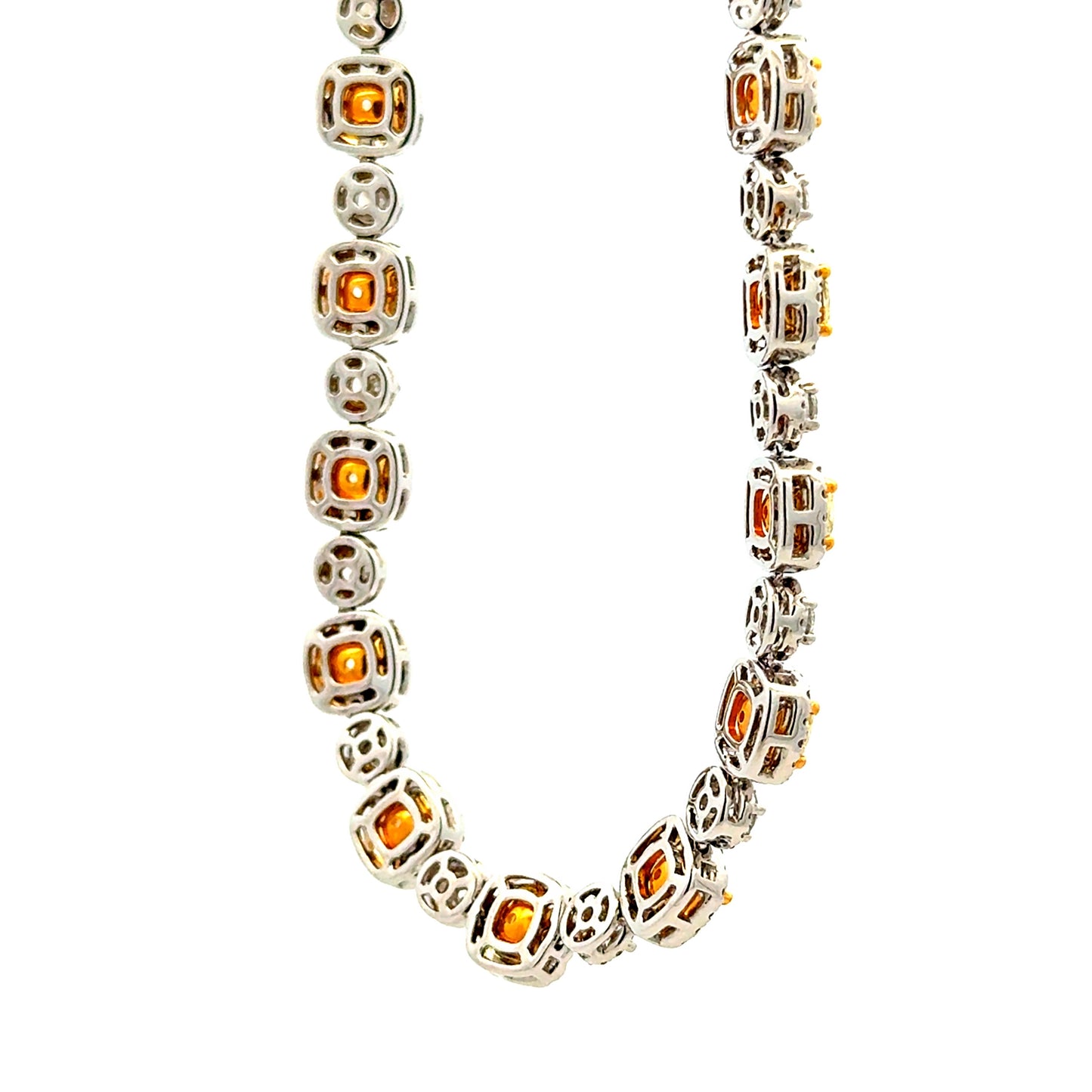 18k Two-Tone Gold GIA Certified 17.11ct Fancy Yellow Diamond & 7.98ctw Round Diamond Bezel Necklace… — worn at the neckline