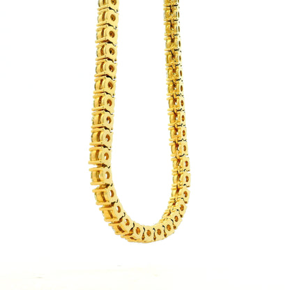 14k Yellow Gold 35.45ctw Round Diamond 4-Prong Tennis Necklace 22" — worn at the neckline