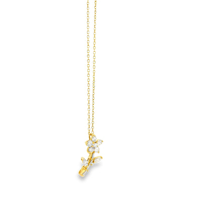 14k Yellow Gold 0.37ctw Natural Diamond Pavé Flower Pendant Necklace — worn at the neckline