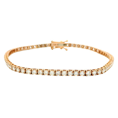 14k Rose Gold 3.32ctw Round Brilliant Diamond Tennis Bracelet — worn on the wrist