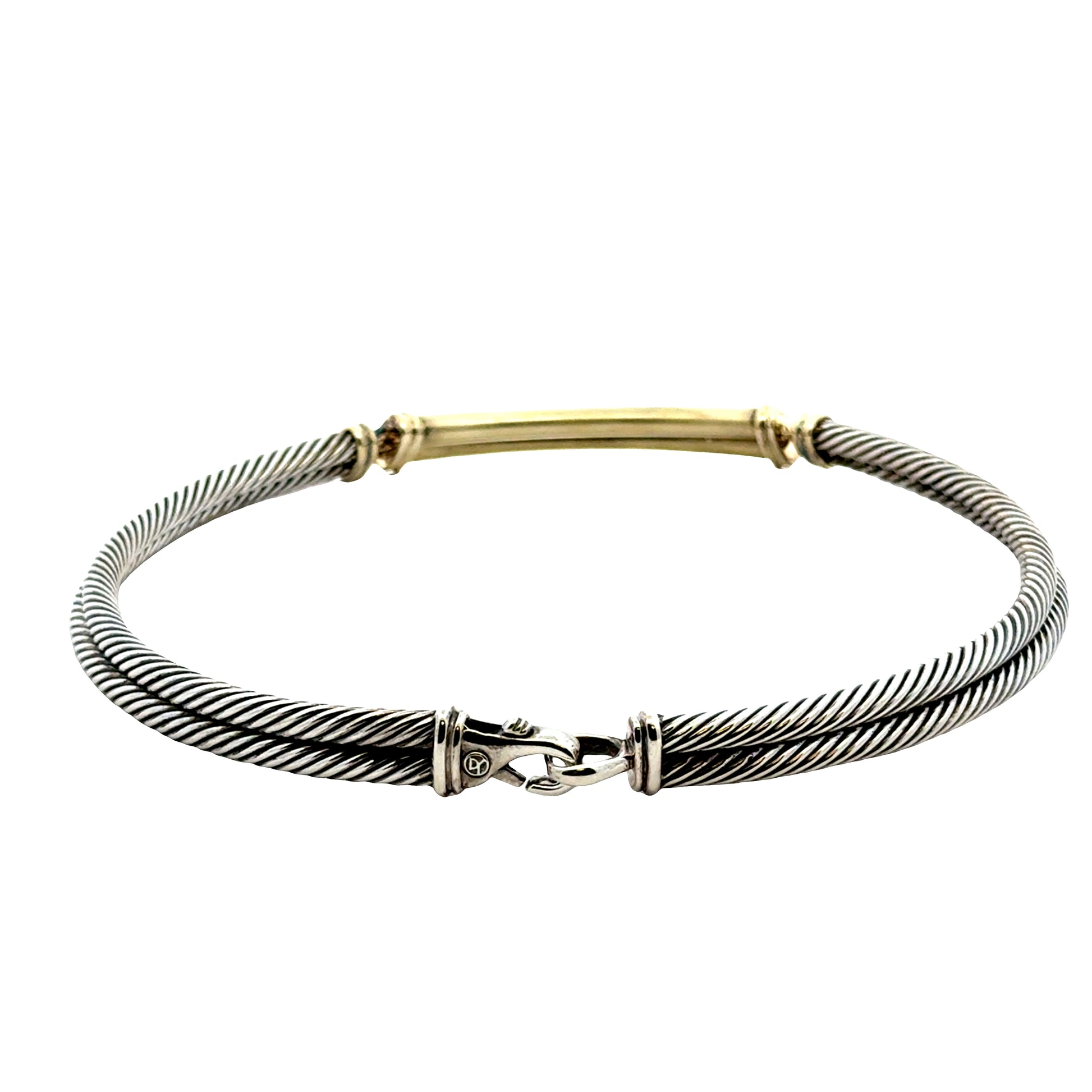 David Yurman Sterling Silver & 18k Gold Metro Diamond Choker Necklace 15" — worn at the neckline