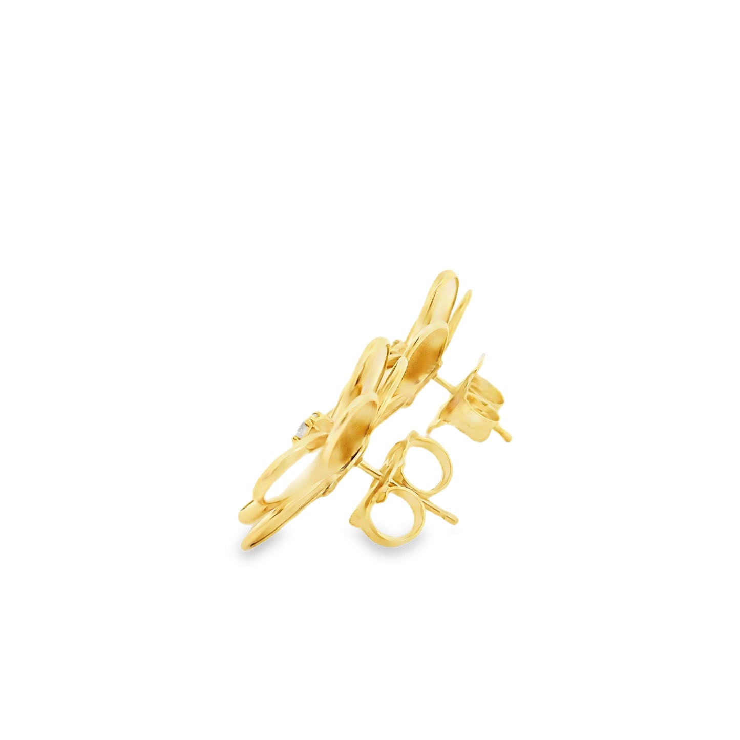 Marco Bicego 18k Yellow Gold 0.60ctw Diamond and Mother of Pearl Petali Flower Stud Earrings — worn on the ear
