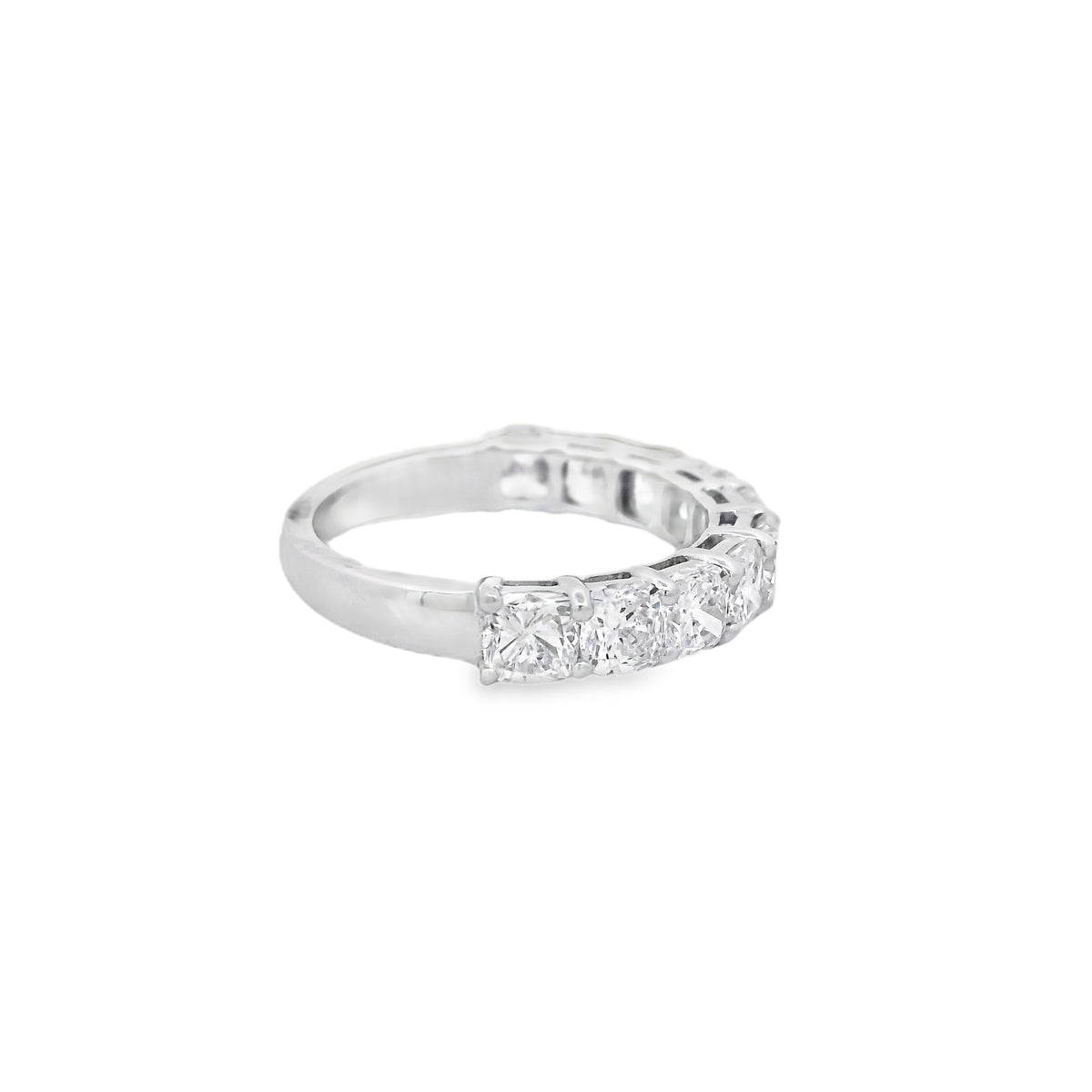 18k White Gold 2.73ctw Cushion Cut Diamond Channel Set Wedding Band — worn on the finger