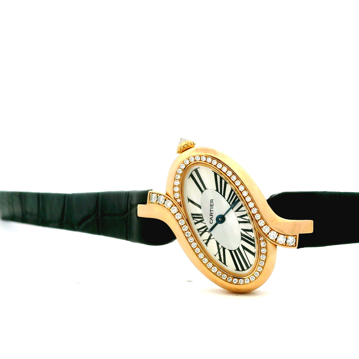 Cartier Délices 18k Rose Gold 30mm Diamond Bezel Watch — worn on the wrist