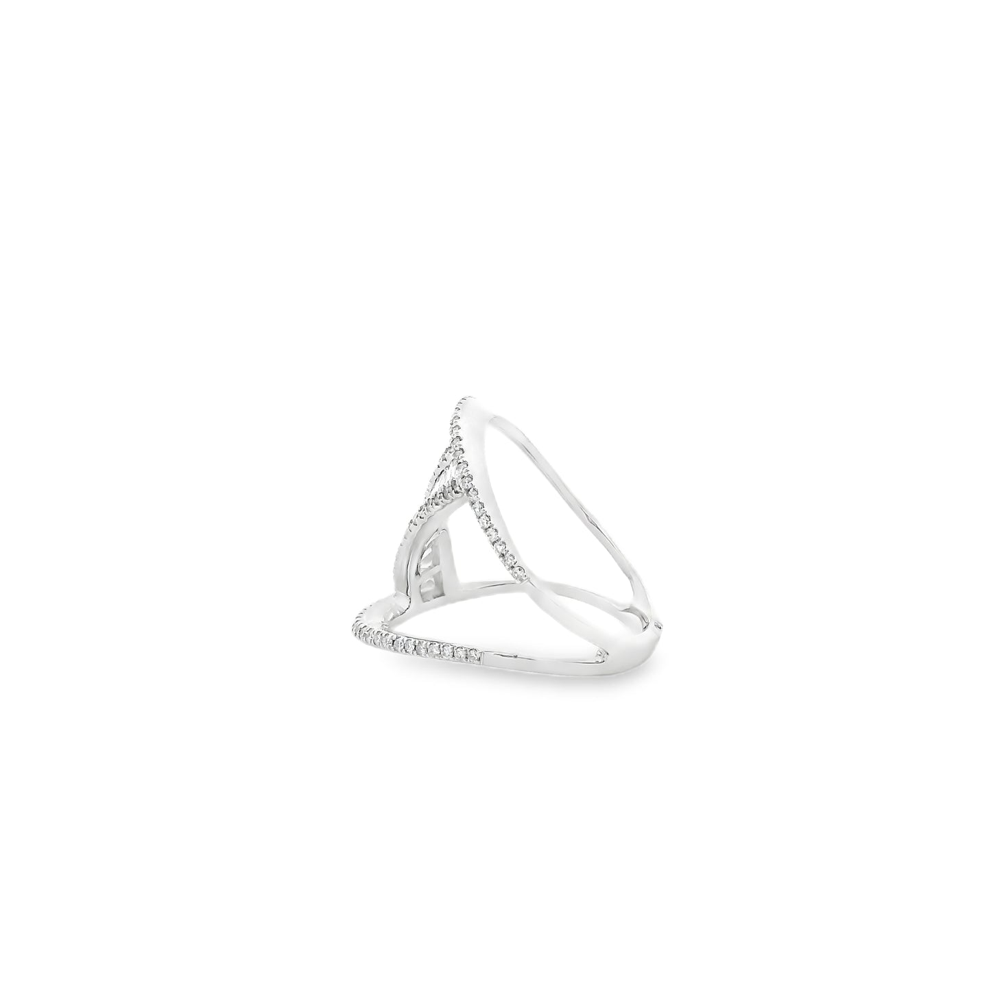 14k White Gold 0.90ctw Baguette and Round Brilliant Diamond Bypass Ring — worn on the finger