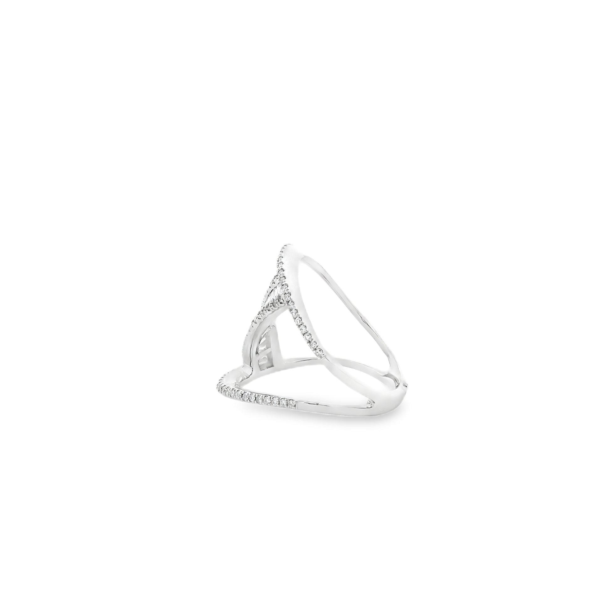 14k White Gold 0.90ctw Baguette and Round Brilliant Diamond Bypass Ring — worn on the finger