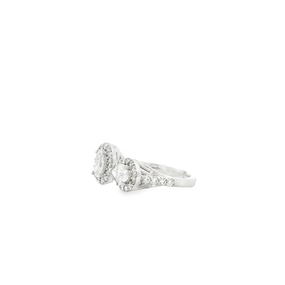 14k White Gold 1.49ctw Oval & Pear Cut Diamond Pavé Halo Toi et Moi Ring — worn on the finger