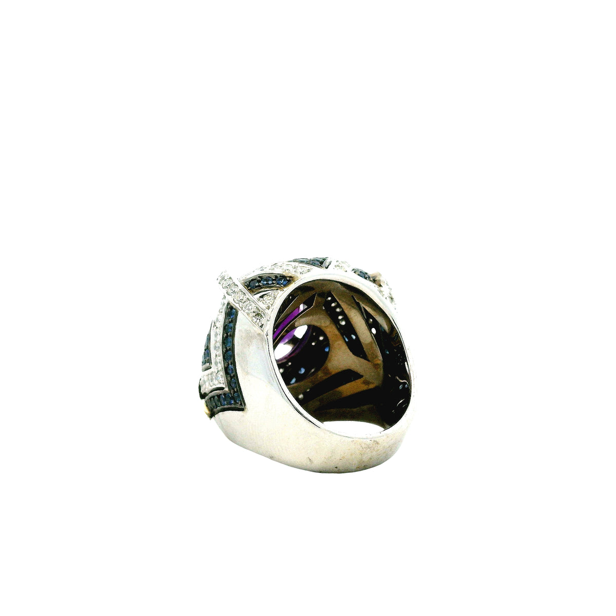 18k White Gold Amethyst and 3.00ctw Diamond Pavé Cocktail Ring — worn on the finger