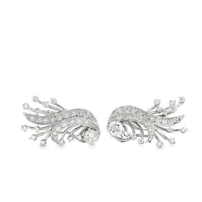 14k White Gold 2.5ctw Round Brilliant Diamond Floral Cluster Earrings — worn on the ear