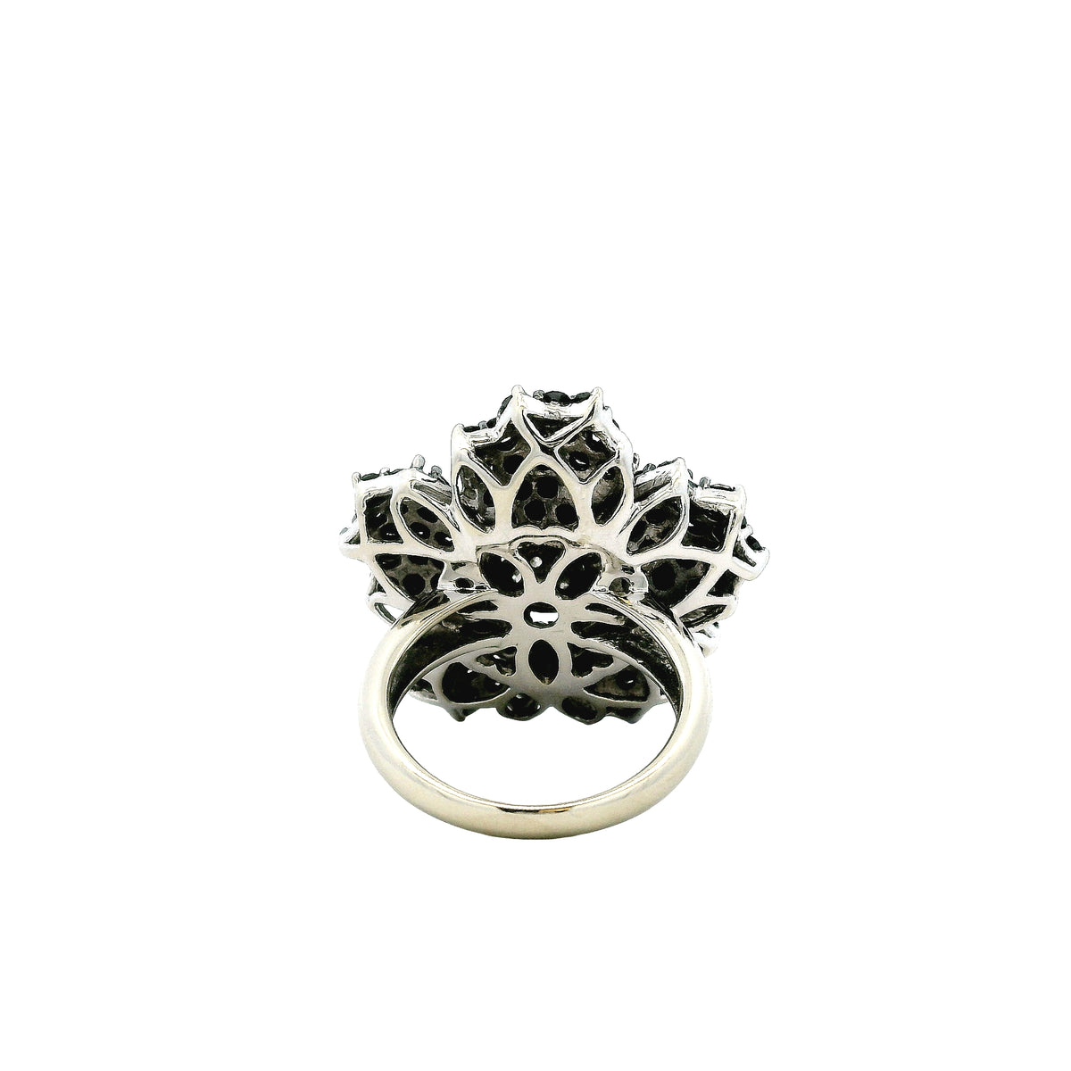 14k White Gold 1.75ctw Round Brilliant White and Black Diamond Floral Cluster Ring — worn on the finger