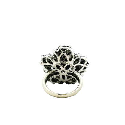 14k White Gold 1.75ctw Round Brilliant White and Black Diamond Floral Cluster Ring — worn on the finger