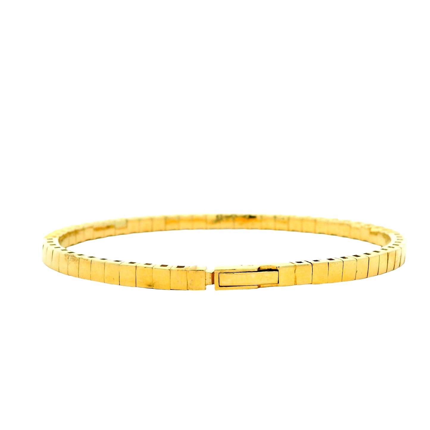 14k Yellow Gold 3.15ctw Round Brilliant Diamond Halfway Bangle Bracelet — worn on the wrist