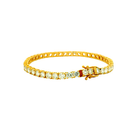14k Yellow Gold 9.70ctw Round Brilliant Natural Diamond Tennis Bracelet — worn on the wrist