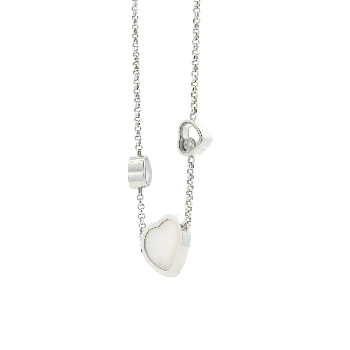 Chopard Happy Hearts 18k White Gold Diamond Mother of Pearl Heart Pendant Necklace — photo 8 of 8