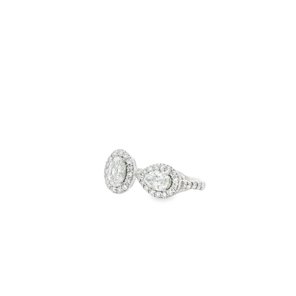14k White Gold 1.49ctw Oval & Pear Cut Diamond Pavé Halo Toi et Moi Ring — photo 8 of 9