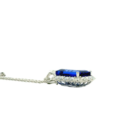 14k White Gold 13.50ct Emerald Cut Tanzanite & 2.54ctw Round Brilliant Diamond Halo Pendant Necklace — photo 8 of 8
