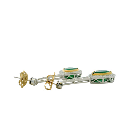 18k White Gold 11.51ct Emerald and 1.54ctw Round Brilliant Diamond Drop Earrings — photo 8 of 8