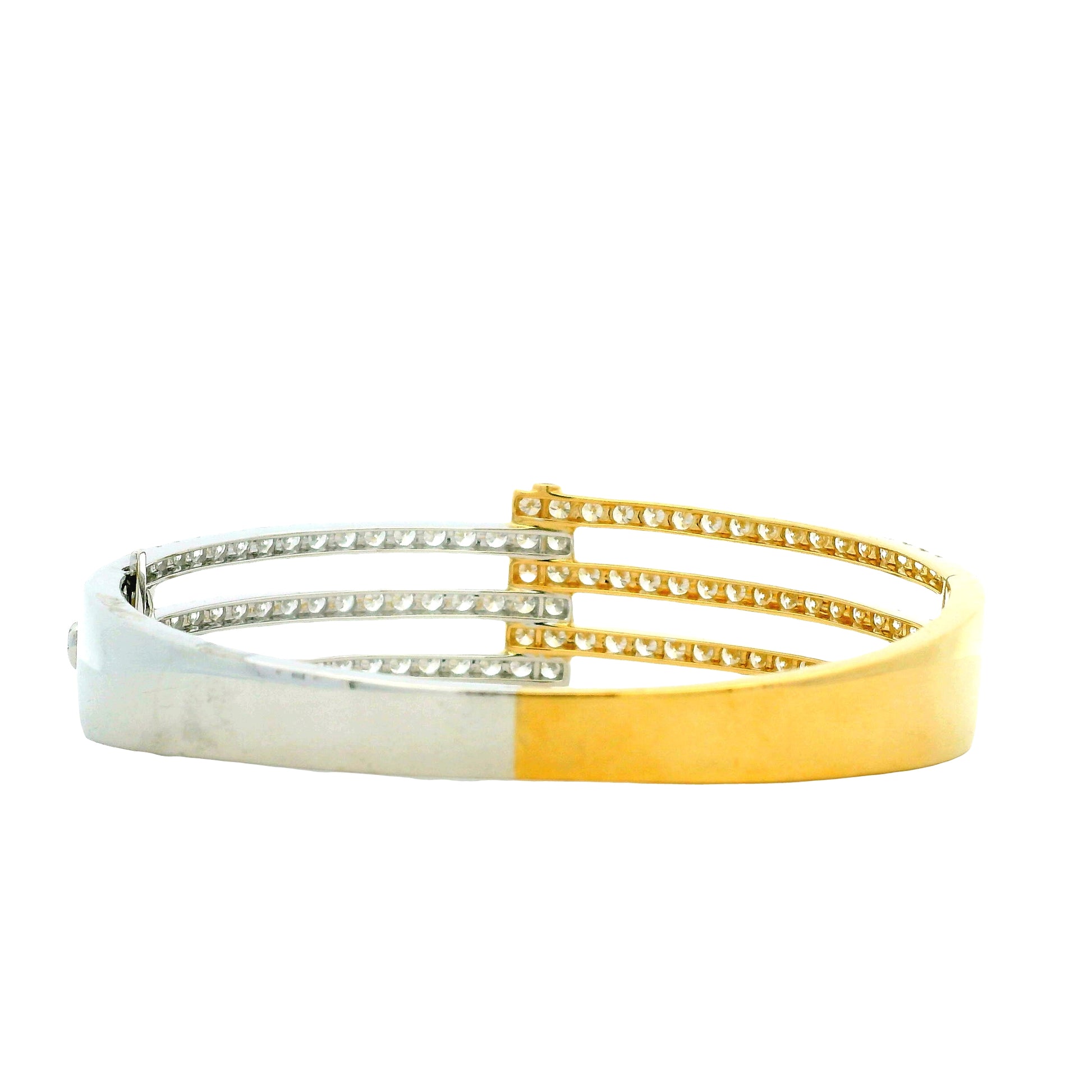 18k White and Yellow Gold 5.21ctw Round Brilliant Diamond Two-Tone Bangle Bracelet — photo 8 of 10