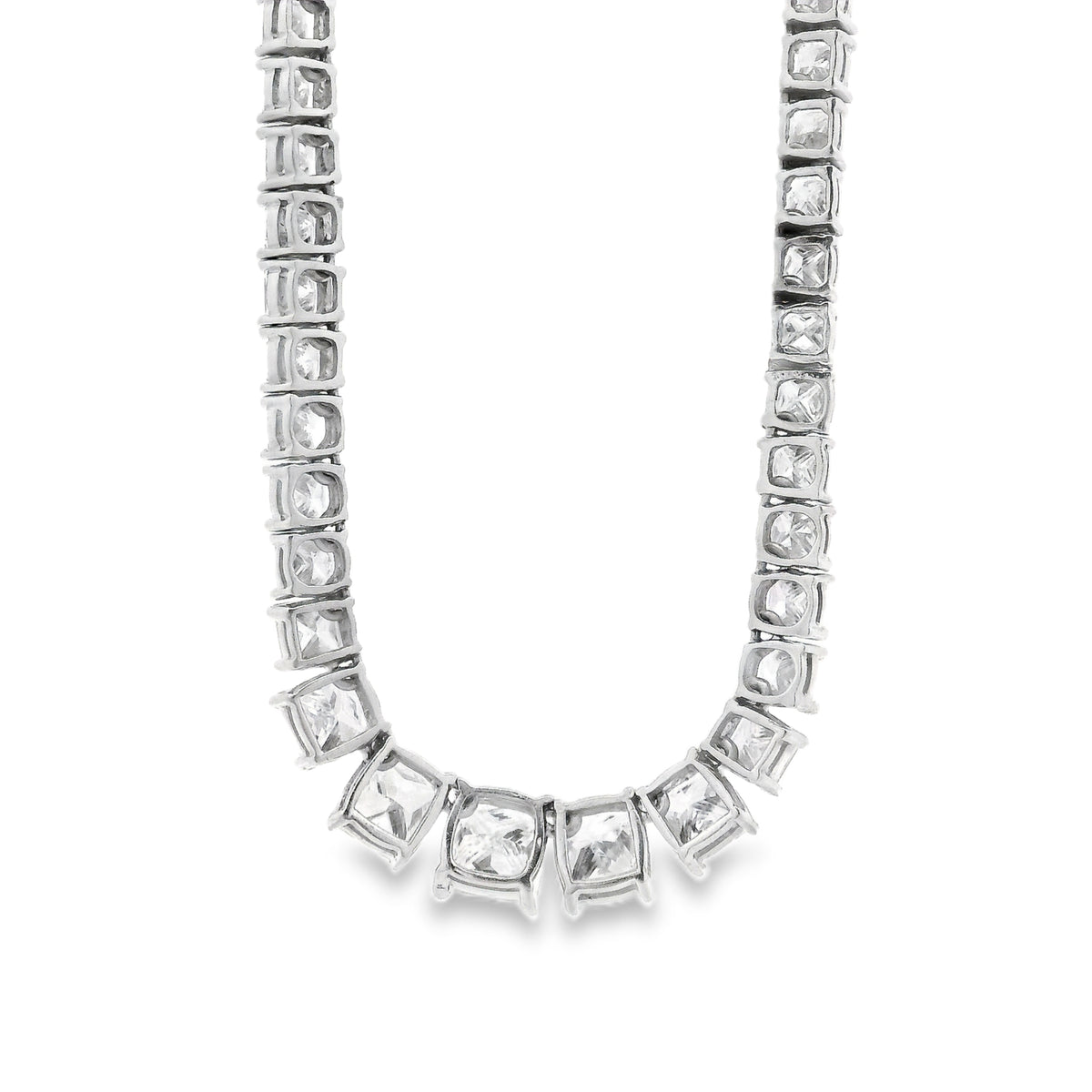 18k White Gold 19.06ctw Princess Cut Diamond Graduated Tennis Necklace 16" — photo 8 of 14