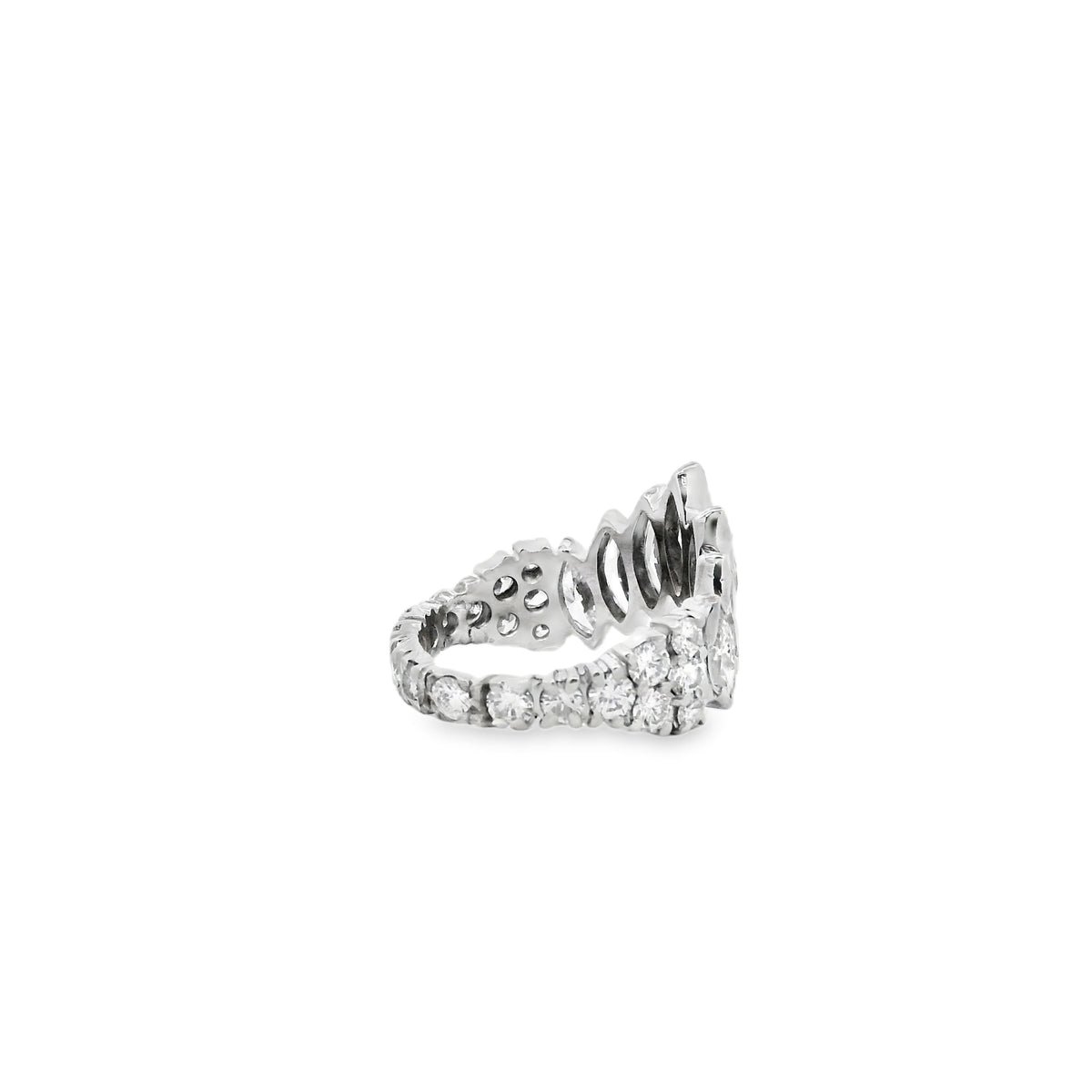 18k White Gold 3.80ctw Marquise and 2.20ctw Round Brilliant Diamond Contour Wedding Band — photo 8 of 10