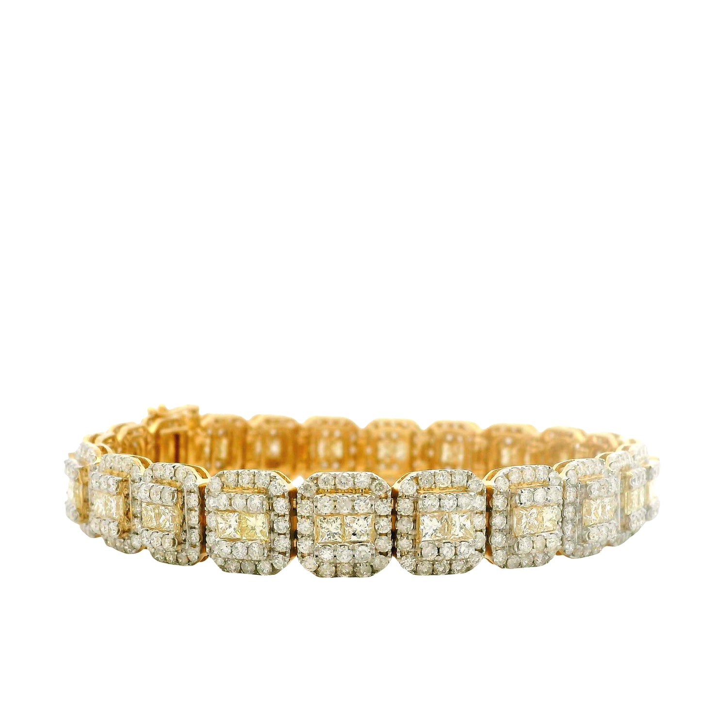14k Yellow Gold 14.58ctw Princess Cut and Round Brilliant Diamond Cluster Tennis Bracelet — photo 8 of 8