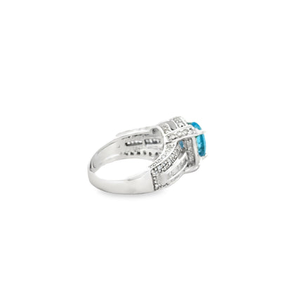 White Gold Oval Blue Gemstone Halo Cocktail Ring — photo 8 of 10