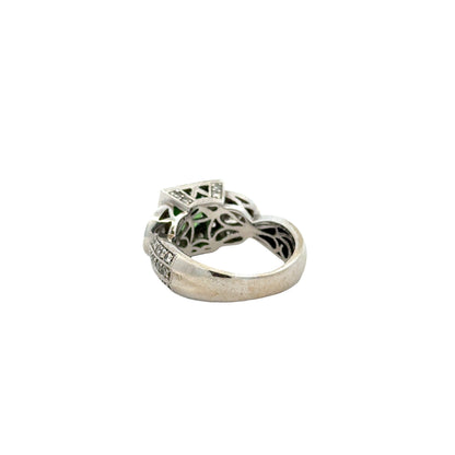18k White Gold Green Gemstone Square Diamond Halo Cocktail Ring — photo 8 of 14