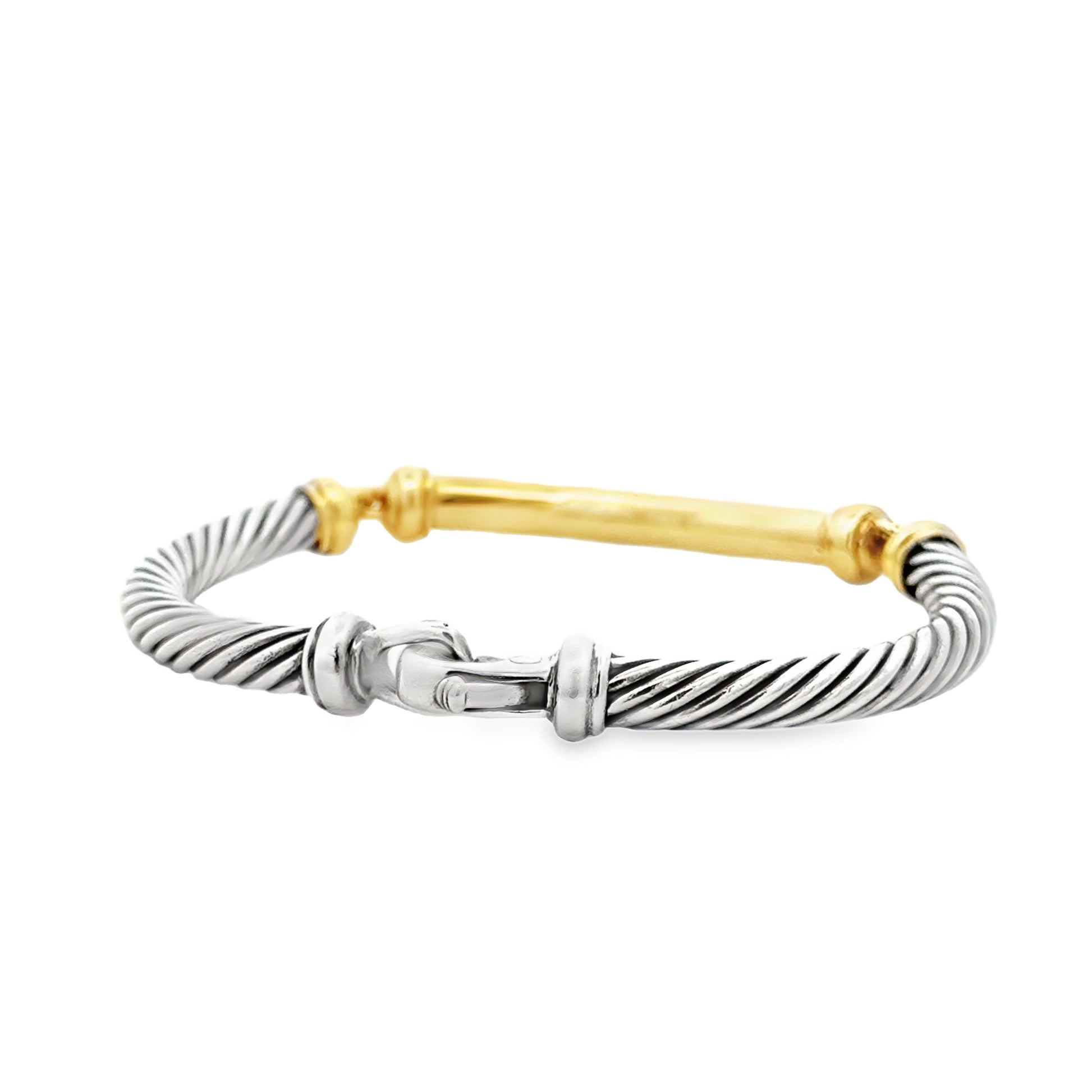 David Yurman 14k Yellow Gold and Sterling Silver Cable Bangle Bracelet — photo 8 of 9