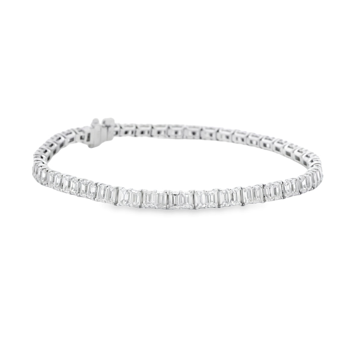 18k White Gold 6.80ctw Emerald Cut Diamond Tennis Bracelet — photo 8 of 9