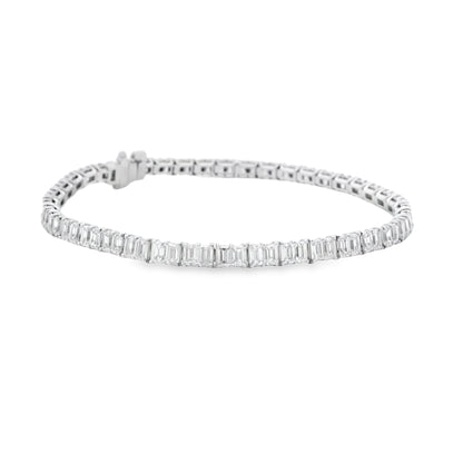 18k White Gold 6.80ctw Emerald Cut Diamond Tennis Bracelet — photo 8 of 9