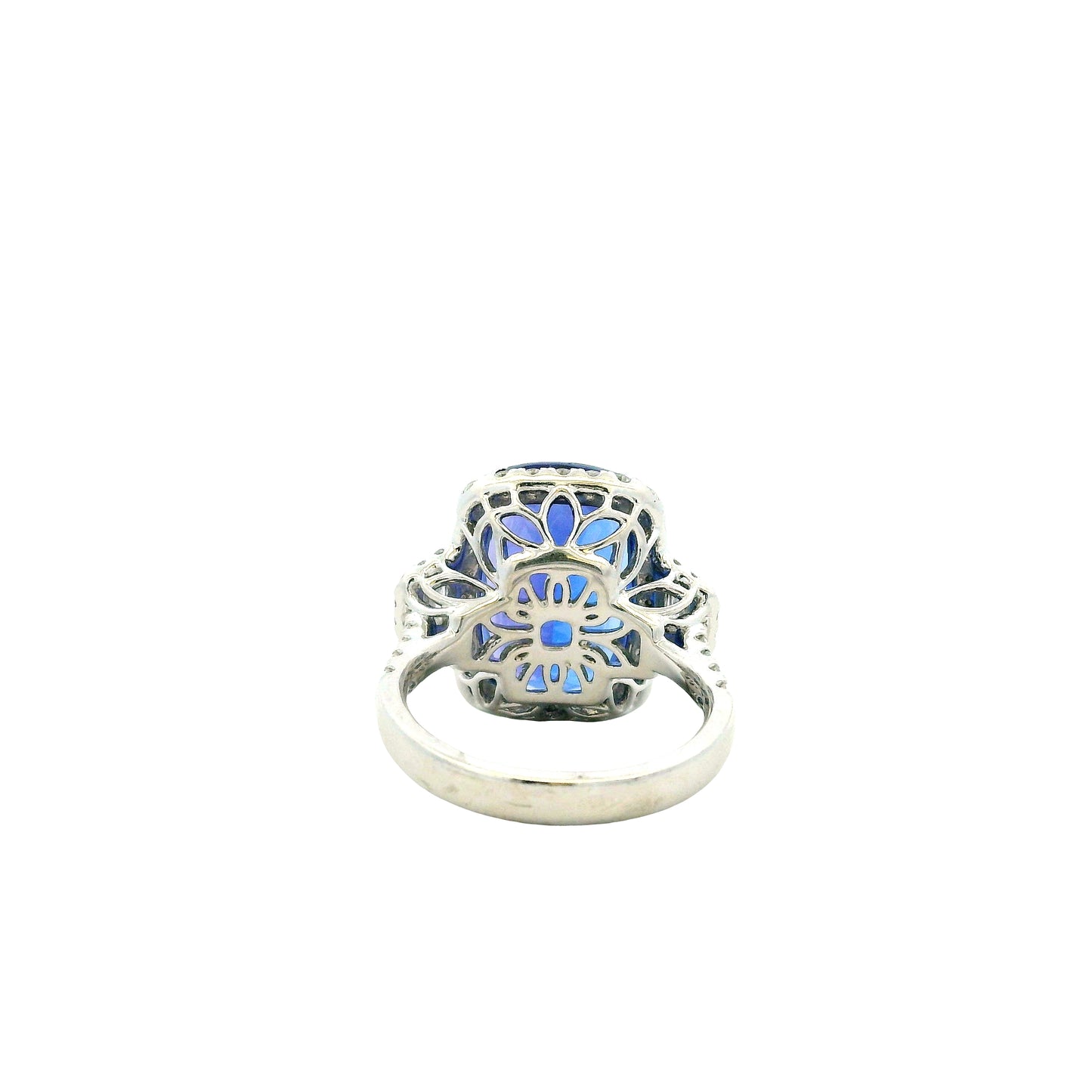 Platinum 9.35ct Cushion Cut Tanzanite and Diamond Halo Cocktail Ring — photo 8 of 11