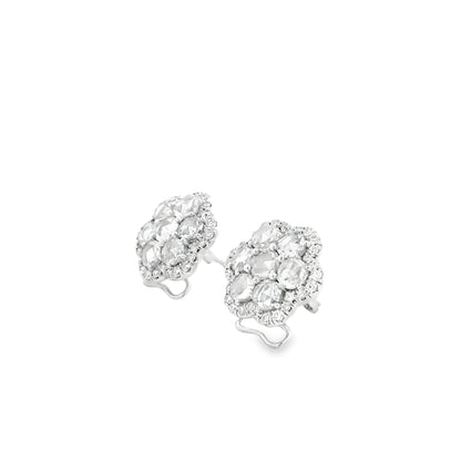 14k White Gold 3.60ctw Old Cut Natural Diamond Flower Cluster Button Earrings — photo 8 of 14