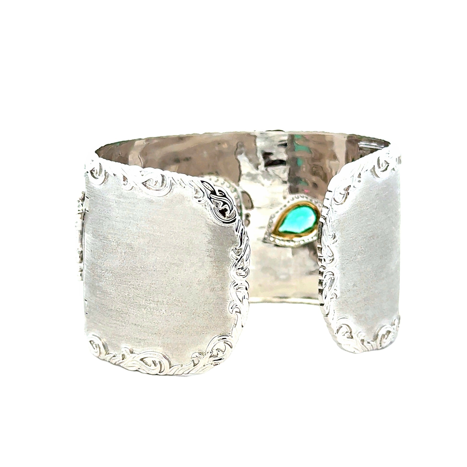18k White Gold GIA Certified 6.72ct in Three Natural Emeralds and 1.98ctw Round Diamonds Hinged Cuff Bangle… — photo 8 of 12