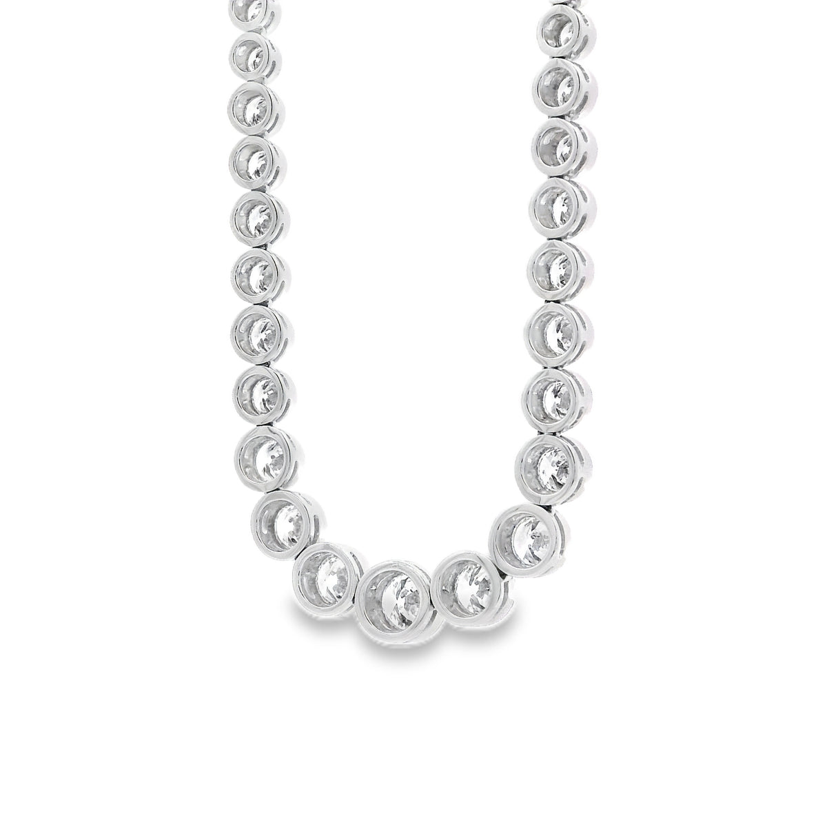 18k White Gold 6.54ctw Round Natural Diamond Half-Way Bezel Set Tennis Necklace 17" — photo 8 of 14