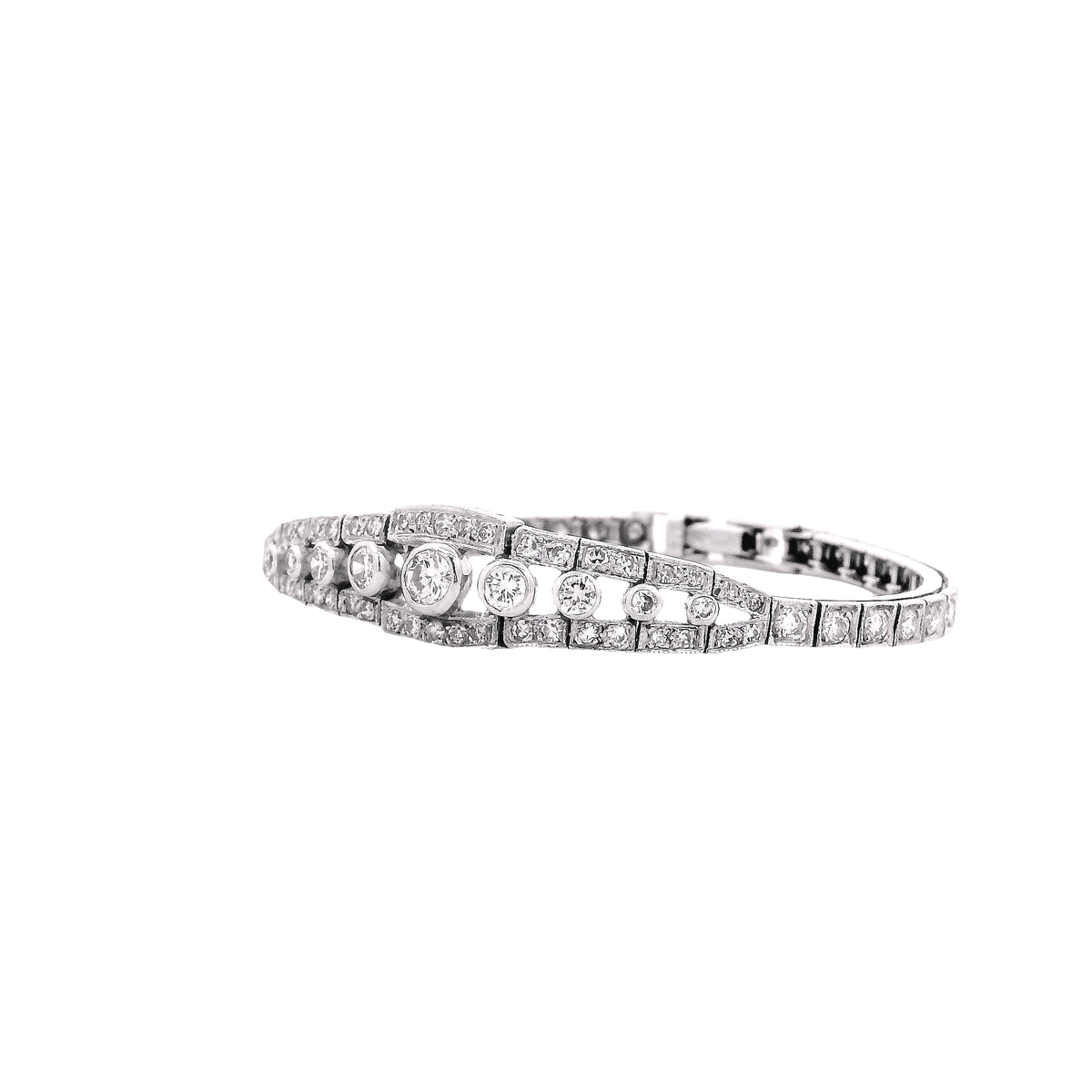 14k White Gold 2.50ctw Round Brilliant Diamond Art Deco Cluster Bracelet — photo 8 of 11