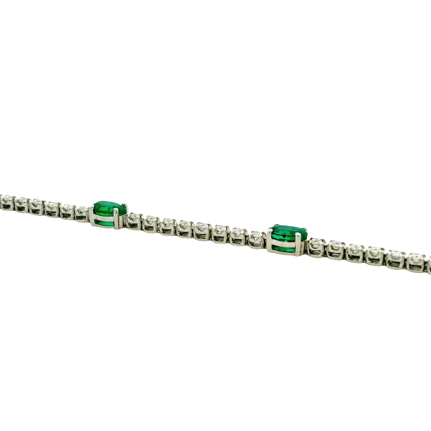 14k White Gold 5.88ctw Oval Emerald and Round Brilliant Diamond Tennis Bracelet — photo 8 of 9
