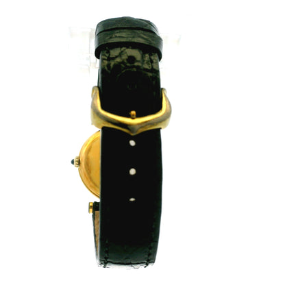 Must de Cartier Vendome 18k Gold Plated Black Dial Leather Strap Watch — photo 8 of 12