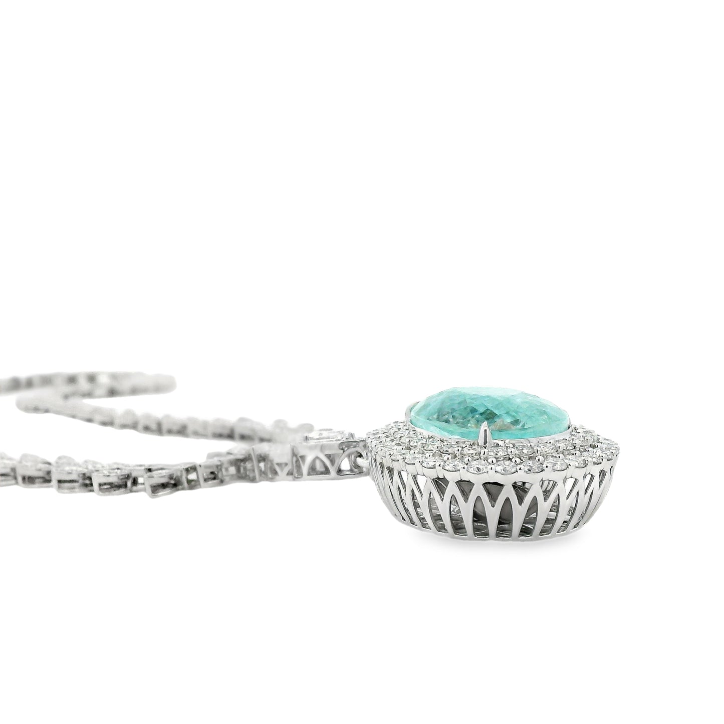 18k White Gold GIA Certified 19.58ct Paraiba Tourmaline & 6.58ctw Diamond Necklace — photo 8 of 8