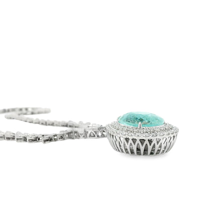 18k White Gold GIA Certified 19.58ct Paraiba Tourmaline & 6.58ctw Diamond Necklace — photo 8 of 8