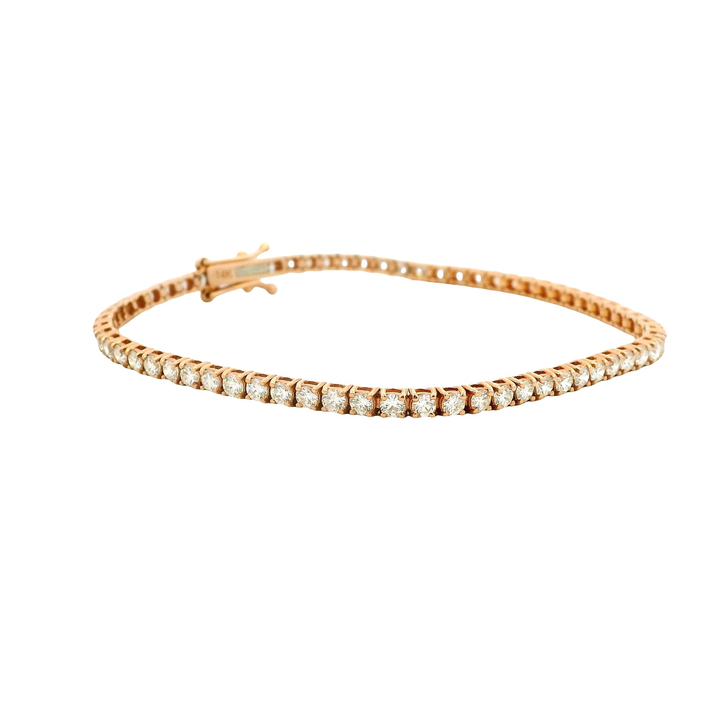 14k Rose Gold 3.32ctw Round Brilliant Diamond Tennis Bracelet — photo 8 of 9