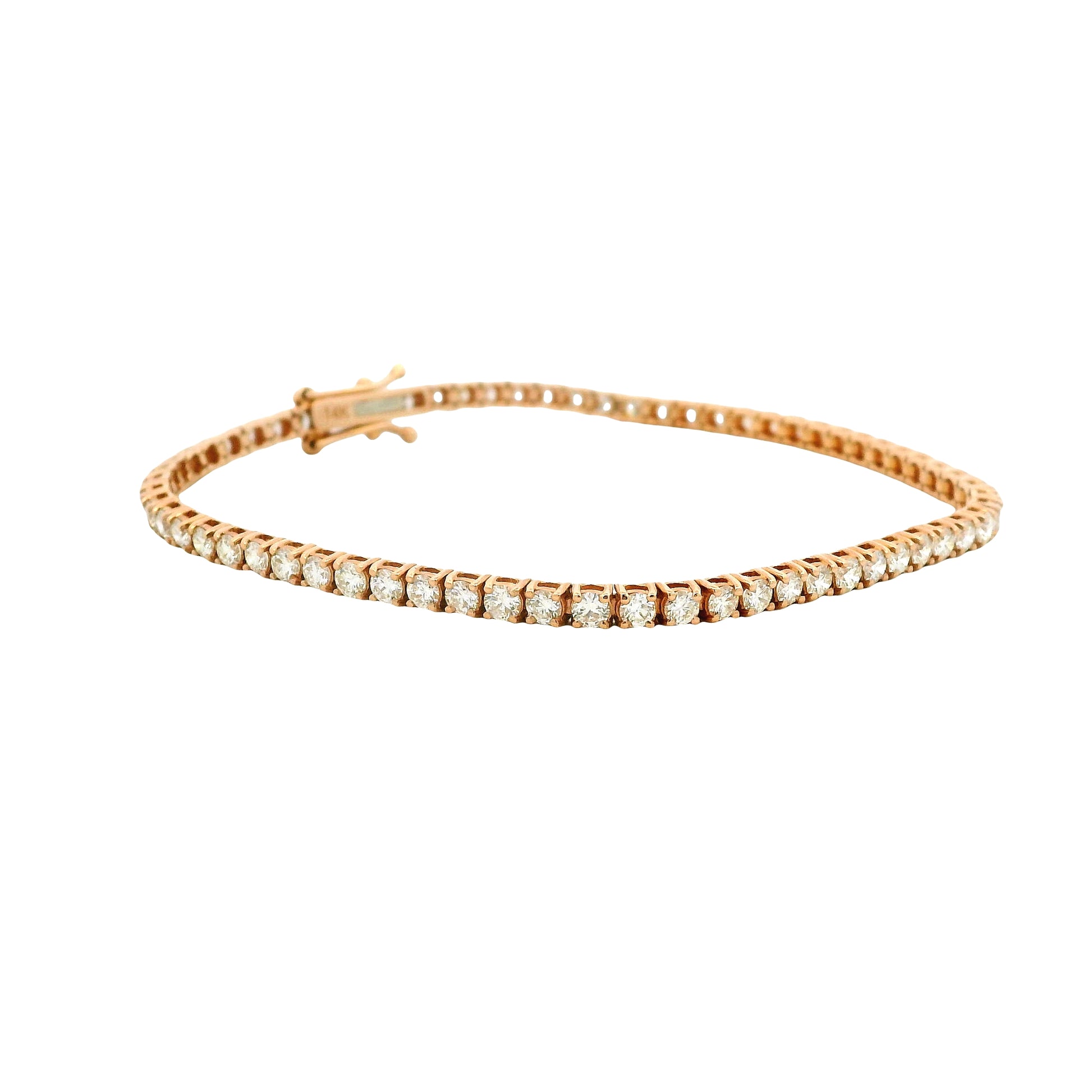 14k Rose Gold 3.32ctw Round Brilliant Diamond Tennis Bracelet — photo 8 of 9